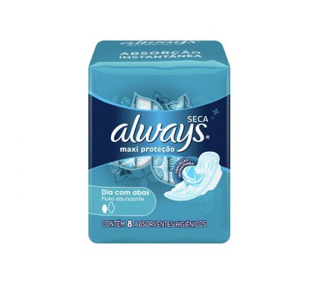 Always toalla hig. maxi proteccion seca c/ alas paq 8 unid.