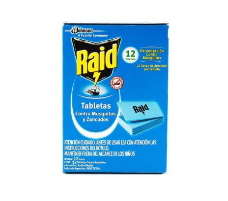RAID MATA MOSQUITOS (LARGA DURACION) CJ X 12 TABL. REPELENTE