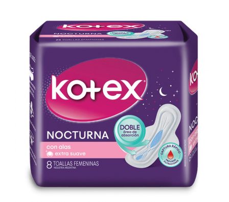 Kotex toalla fem noct. con alas paq.8 unid.