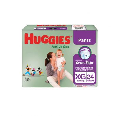 Huggies active sec baby pants xgrande hiperpack x 24 unid