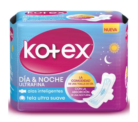 Kotex toalla fem dia/noche ultra suave con alas paq.8 uni./.