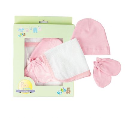 Bea baby toallita + gorrito + manita rosa