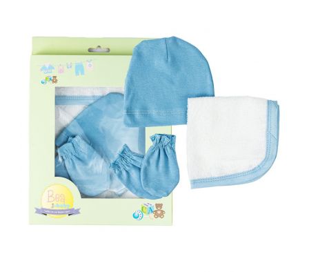 Bea baby toallita + gorrito + manita celeste