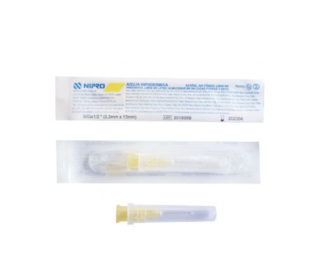 AGUJA HIPODERM. NIPRO 30G X 1/2 (13MM) UNID.