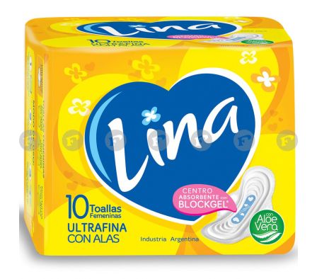 Lina toalla fem ultrafina con alas x 10 unid