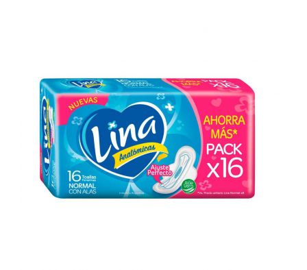 Lina toalla fem normal con alas ahorra mas x 16 unid