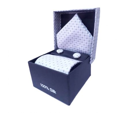 Corbata celeste y grises en caja 0997