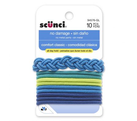 SCUNCI ELASTICOS GRANDE TONO CELESTE X 10 UNIDADES