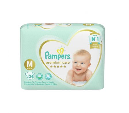 Pampers premium care maxi mediano 34 unid