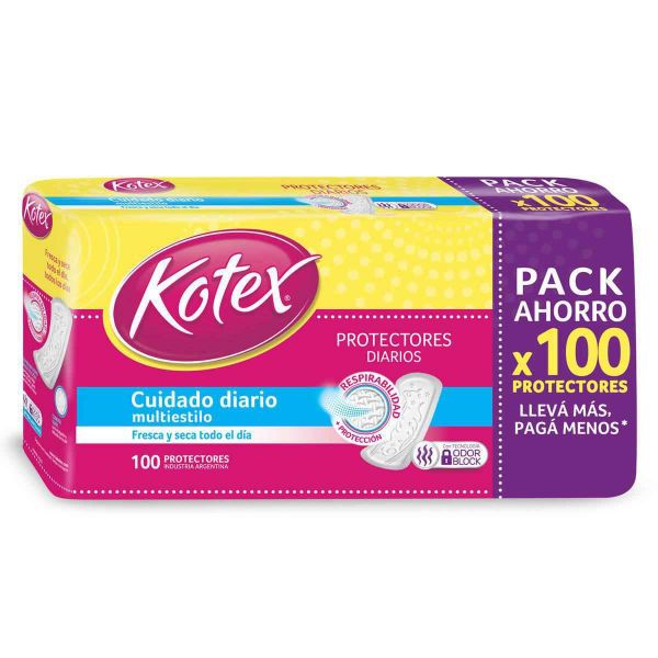 Kotex Protectores Diarios Cuidado Diario Multiestilo Paquete de 100 unidades Kotex Protectores Diarios Cuidado Diario Multiestilo Paquete de 100 unidades