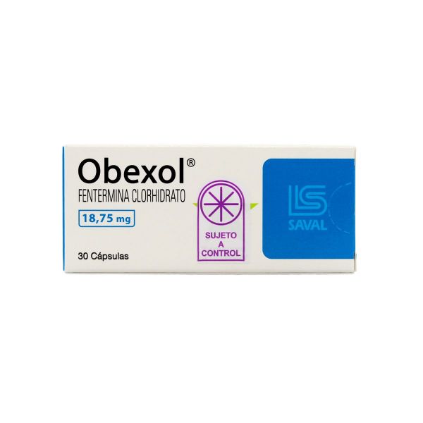 Obexol ® Fentermina Clorhidrato 18,75 mg - Caja de 30 cápsulas