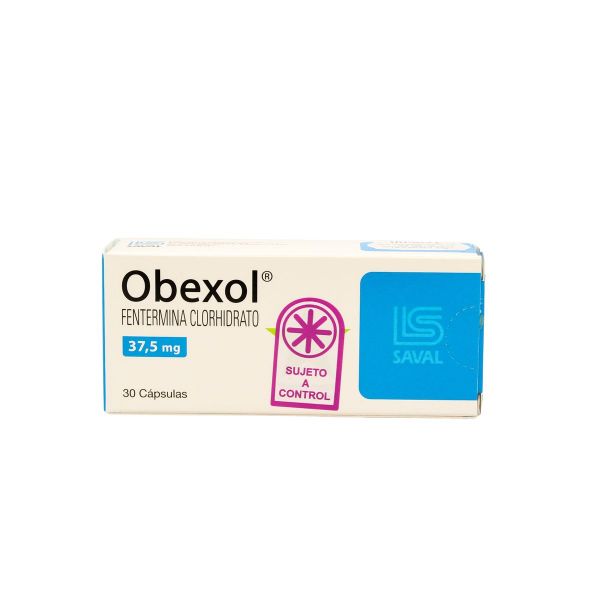 Obexol ® Fentermina Clorhidrato 37,5 mg - Caja de 30 cápsulas