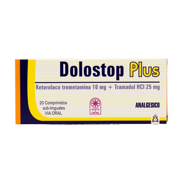 Dolostop Plus Ketorolaco Trometamina 10 mg Tramadol Hcl 25 mg - Caja de 20  comprimidos sublinguales