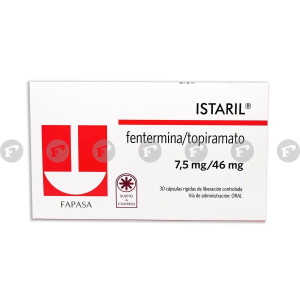 Istaril Fentermina Topiramato 7,5 mg 46 mg - Caja de 30 cápsulas rigidas de  liberación controlada