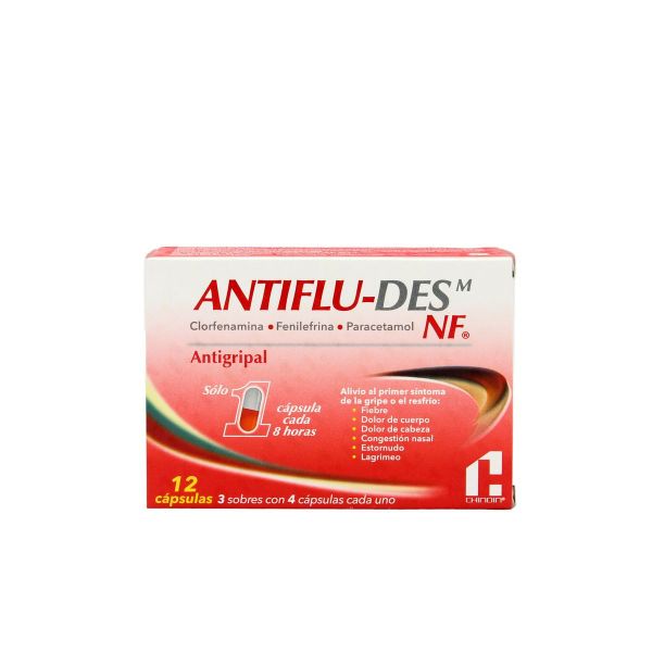 Antiflu-Des Nf Clorfenamina Fenilefrina Paracetamol - Caja de 12 cápsulas