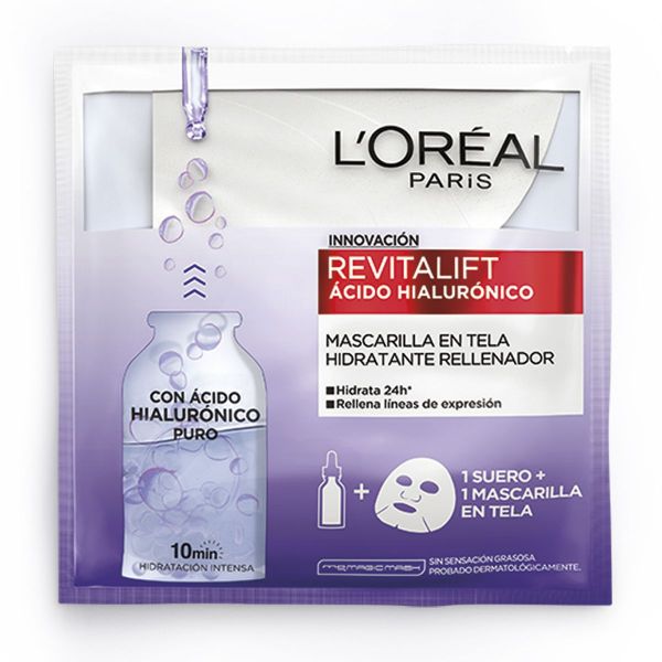 Loreal Revitalift Mascarilla Facial Tela Hidratante Hialurónico - de 1 suero + 1