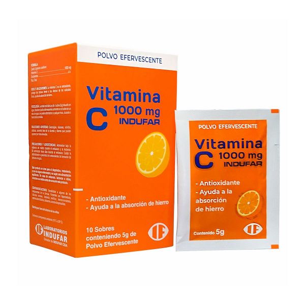 Vitamina C 1000 Mg Indufar Polvo Efervescente Caja De 10 Sobres Conteniendo 5 G Vitamina C 1000 Mg Indufar Polvo Efervescente Caja De 10 Sobres Conteniendo 5 G