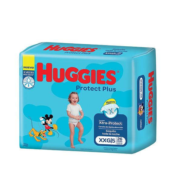 marioneta tanto Original Huggies Protect Plus Pañales Desechables Extra Extra Grande XXG / 5 -  Paquete de 26 unidades