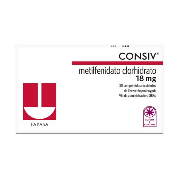 Consiv Metilfenidato Clorhidrato 18 mg - Caja de 30 comprimidos recubiertos